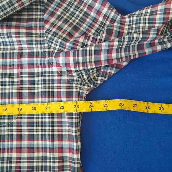 Kirkland Signature Men's L Dress Shirt Long Sleeve Blue Plaid Sport Fit - Picture 7 of 7